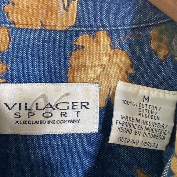Liz Claiborne Villager Sport Lightweight Jacket Denim with Fall Leaves M #197 - Picture 3 of 15